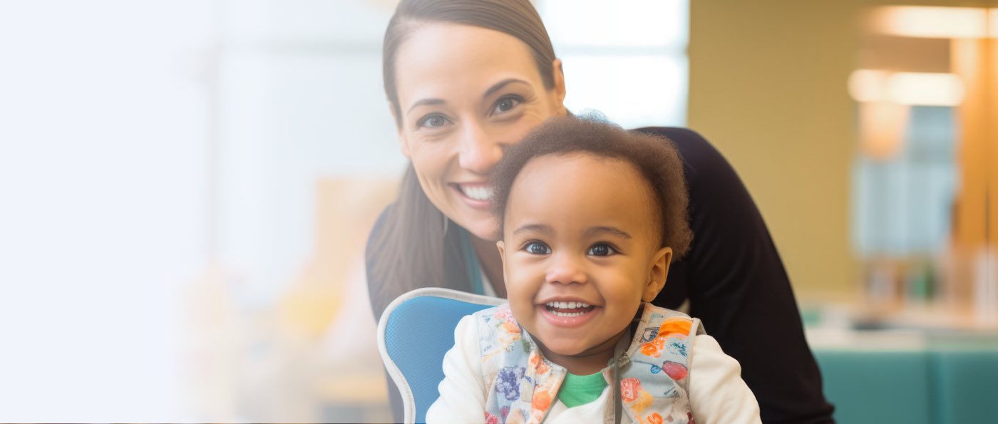 doctor and disabled child, smiling